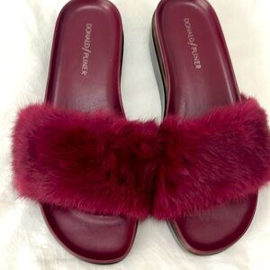 Donald J. Pliner FURFI RABBIT FUR WEDGE PLATFORM SLIDE SANDALS